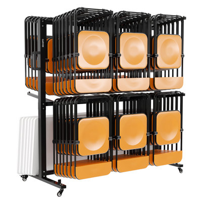 Folding Chair Cart Holds 84 Chairs or 42 Chairs & 12 Tables, Heavy Duty Chair Dolly with 800 LBS Capacity, Brake Casters, Elastic Straps & Dust Cover for Church, School & Event Storage