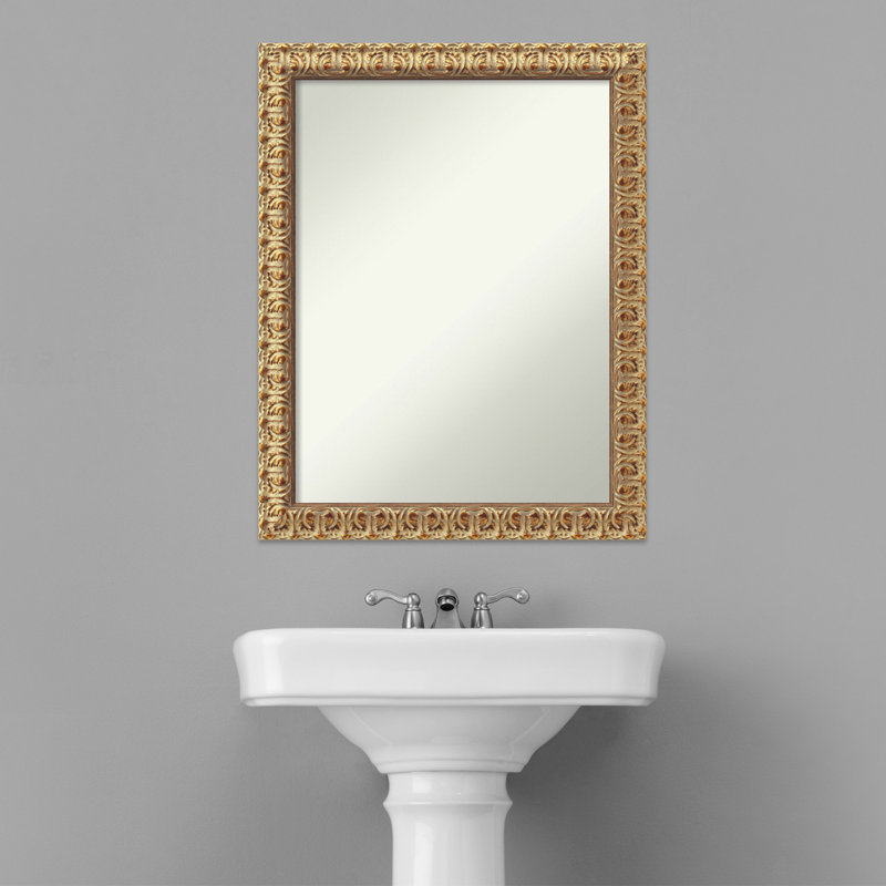 Florentine Gold Wood Bathroom Vanity Non-Beveled Wall Mirror, 27.5" x 21.5"
