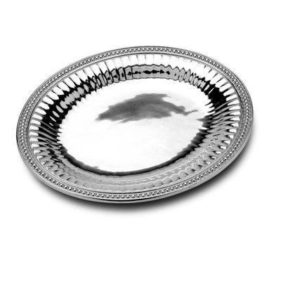 Plateau de service ovale en flûtes et perles Wilton Armetale, 15,5 pouces par 17,75 pouces