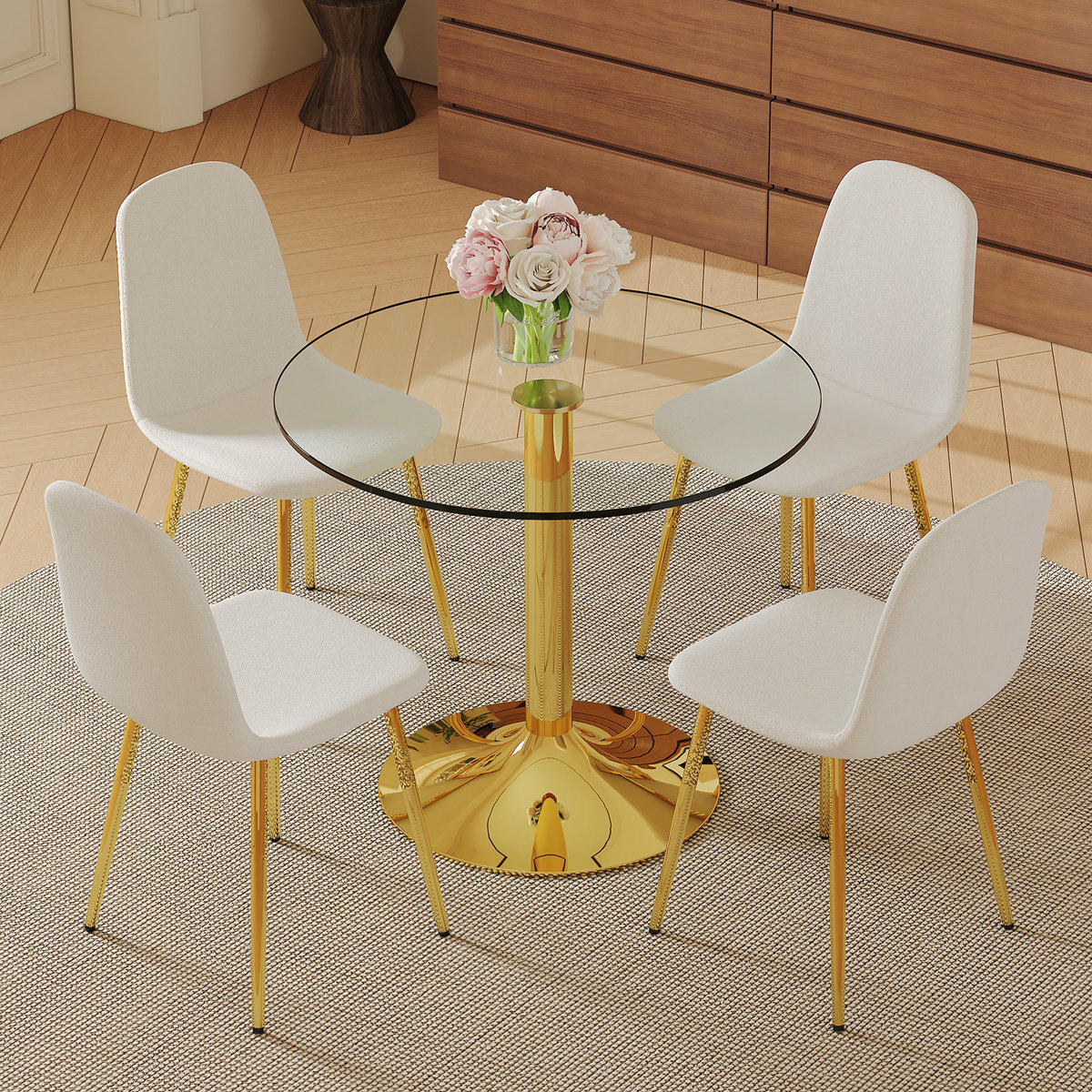 Ivy Bronx Table And Chair Set.A 35" Transparent Tempered Glass Round ...