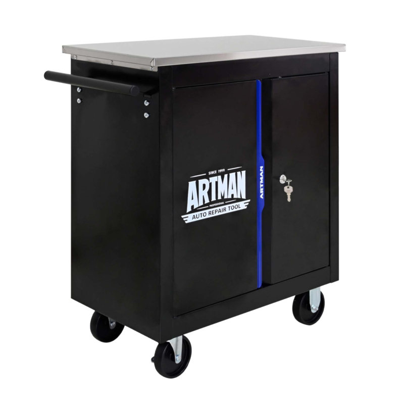 Armoire à outils mobile à double porte verrouillable avec roulettes durables et acier thermolaqué, idéale pour la réparation automobile et le rangement de la quincaillerie