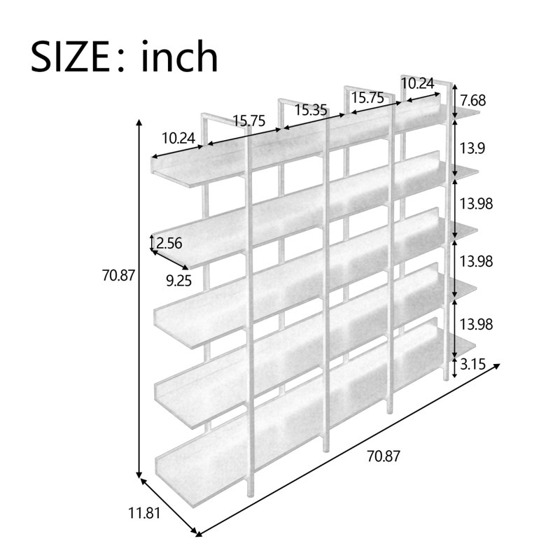 5 Tier Bookcase Home Office Open Bookshelf, Vintage Industrial Style Shelf With Frame, Black