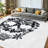 Black Watercolor Skull Flowers Flower White Halloween Floral Machine Washable Indoor Area Rug-129431056
