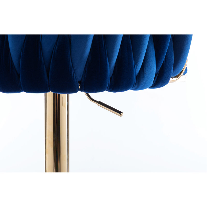 Tabourets de bar 2, velours bleu marine, pieds dorés, repose-pieds et base, fonction de hauteur réglable 2 avec pivot, réglable et base