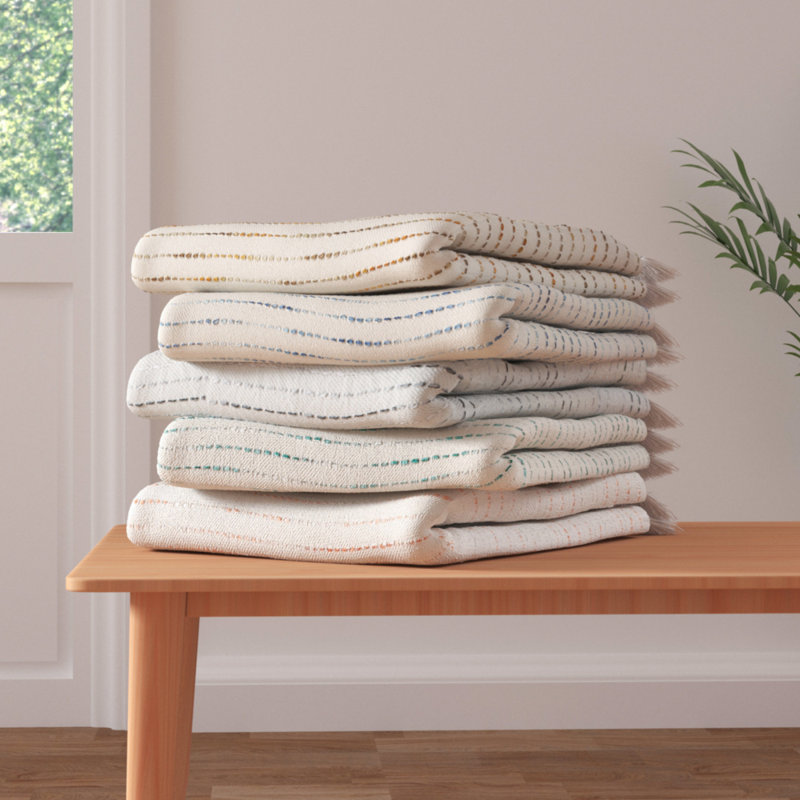 Deep Ombre Striped Handmade Woven Throw Blanket with Fringe, Gray