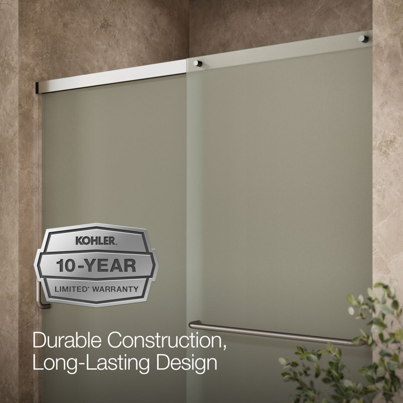 Elate Sliding Shower Door, 70-1/2-In H X 56-1/4 - 59-5/8-In W, With 1/4-In Thick Crystal Clear Glass, Nickel/Frosted