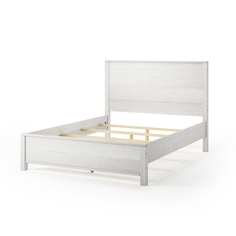 Lit plateforme standard Baja - Grand lit - Finition blanche usée, Blanc vieilli, Grand