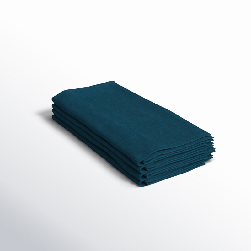 Alvia 100% Stone Washed Linen Napkins, 20" x 20", Dark Blue