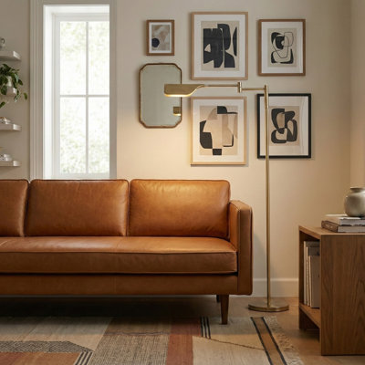 Leaf 53 in. Industrial Vintage Gold Floor Lamp with Metal Shade and 3-Way Dimming Options, Integrated LED