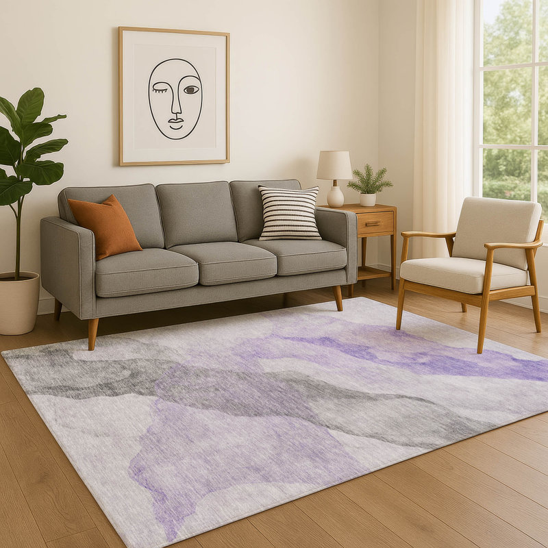 Tapis abstrait lavable à la machine de qualité supérieure Mayfield AMF2109, Lavande, 10 pi x 14 pi
