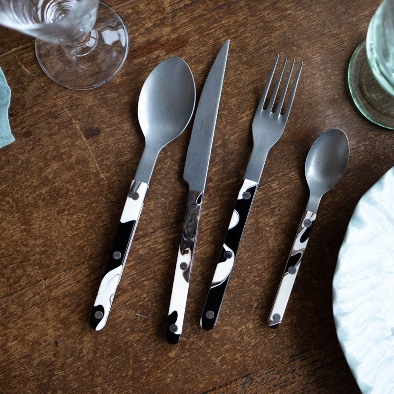 Bistrot Vintage Dune 4 - Piece Stainless Steel Flatware Set - Service for 1, Ivory
