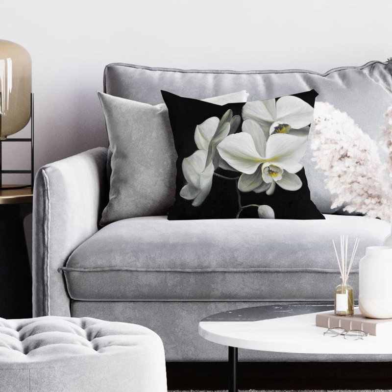 White orchids - 16"x16" Throw pillow - Poly twill - Print on demand, 16" H x 16" W, Polyester/Polyfill