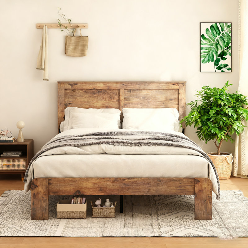 Structure de lit plateforme double en bois, Lit double
