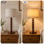 Lampe de table effilée en bois de noyer massif 17,5 "avec abat-jour tambour en lin, lampe de chevet moderne avec base E26 pour chambre à coucher, salon-1180501228