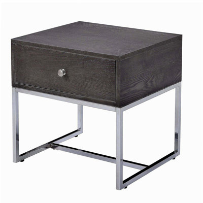 Table de bout avec rangement en chêne gris et chrome