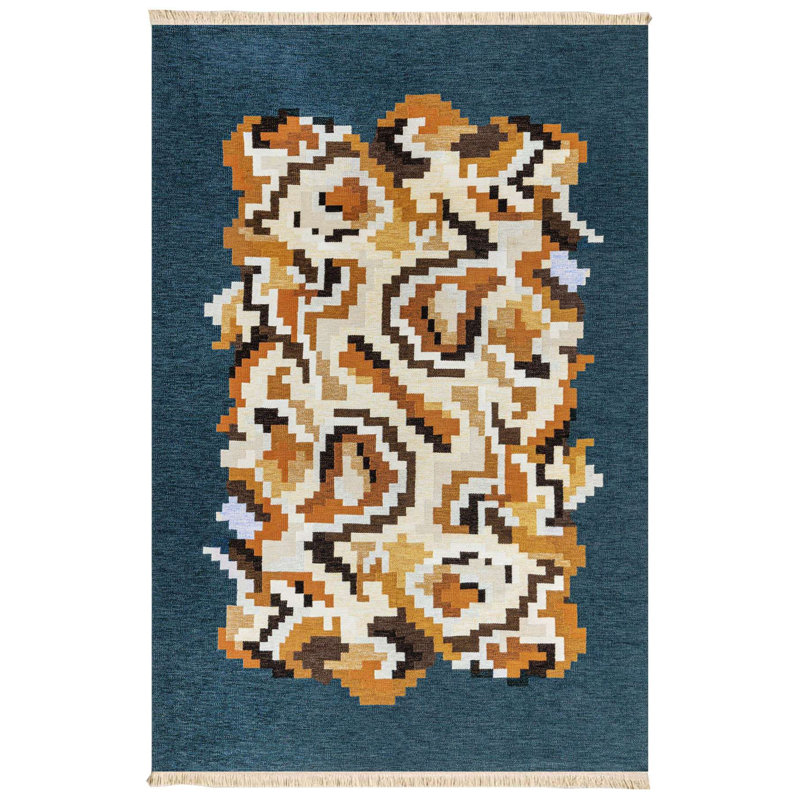Blue Pixel Art Leopard Pelt Accent Rug, Blue