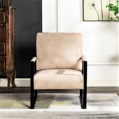 Chaise d'appoint à structure métallique en microfibre brun clair pour chambre à coucher