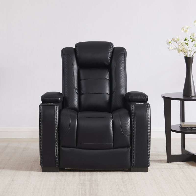 Fauteuil inclinable électrique de 38,5 po en cuir respirant avec accoudoirs carrés avec accoudoirs de rangement et appui-tête électrique
