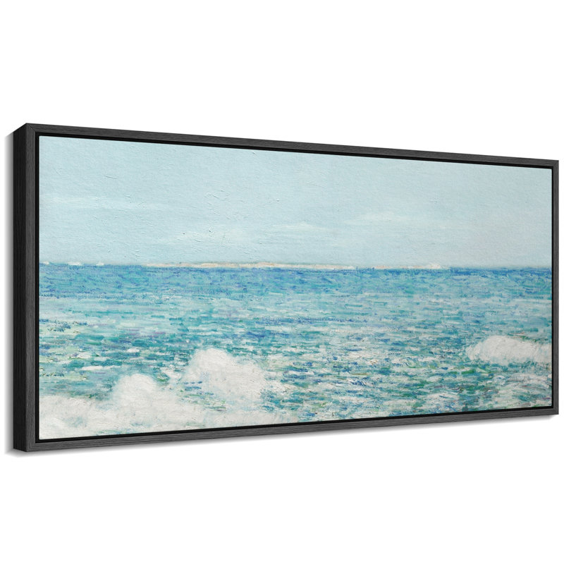 «Coastal Beach Serene Coastal Seascape Gentle Waves», reproduction sur toile, H 30 po x l 60 po, Noir, noir, noir, noir