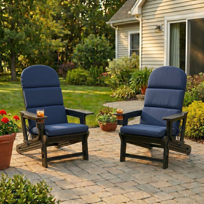 Outdoor Hdpe Adirondack Chair Set With Removable Cushions And Cup Holder