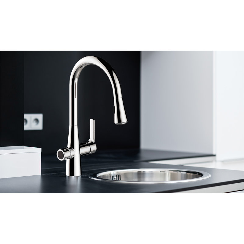 Brushed Nickel Pull-Out Spray Kitchen Faucet with Instant Hot Water Dispenser
