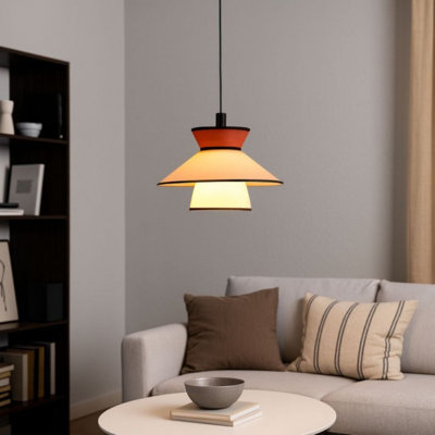 Kandace Mid-century Modern Pendent Lamp With Fabric Dual Shade- E26 Bulb Compatible
