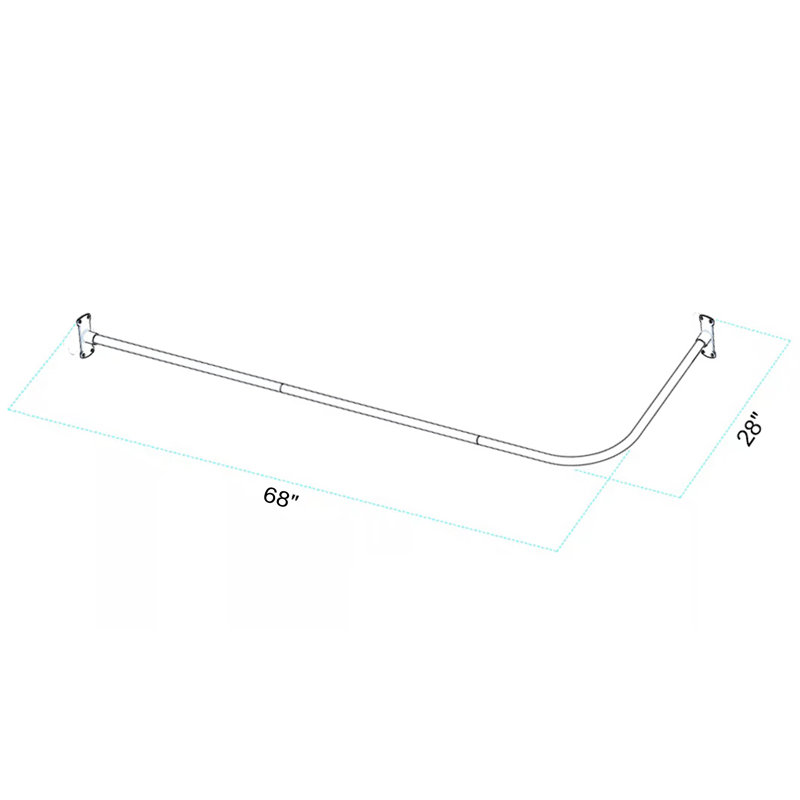 Chrome L-Shaped Wall Mounted Shower Curtain Rod