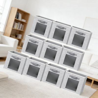 Foldable Fabric Storage Cubes With Clear Window And Handles, 11 Inch Decorative Organizer Bins For Shelves, Closet, And Home Organization, Set Of 10