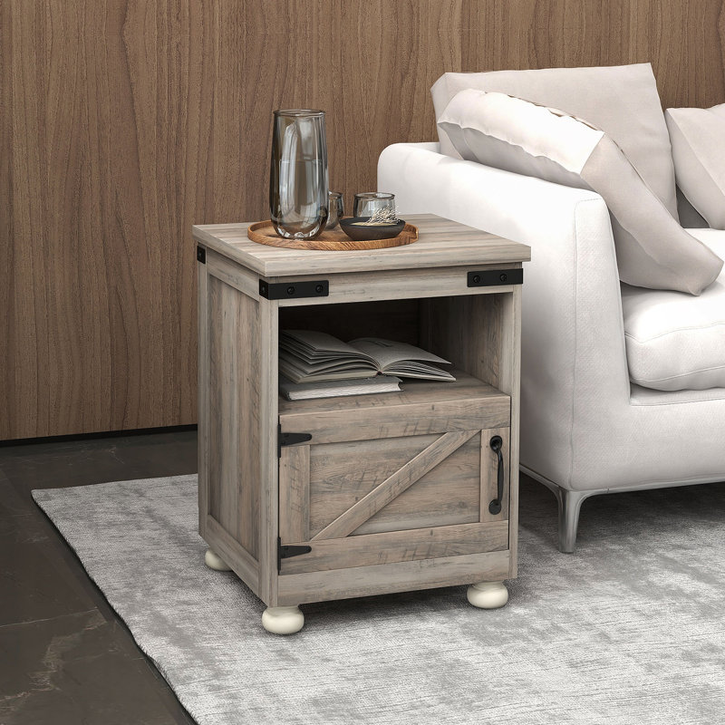 Petite table d'appoint avec rangement, table de bout Farmhouse avec tablette ouverte et placard, table de canapé moderne