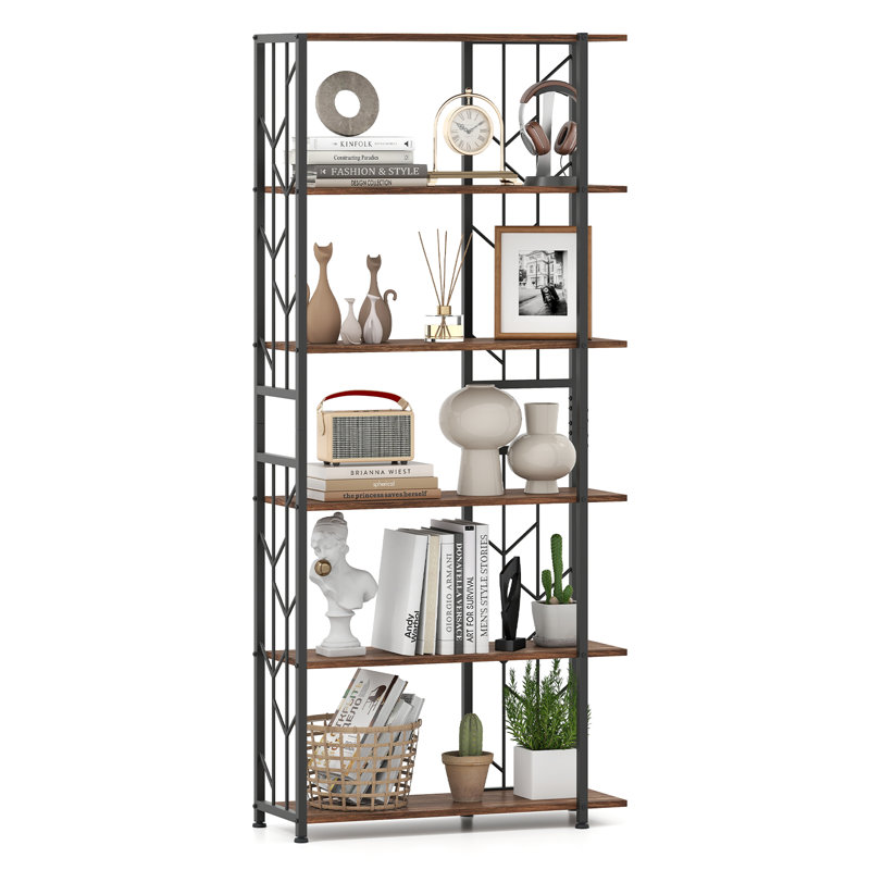180cm H x 80cm W Metal Etagere Bookcase, Brown