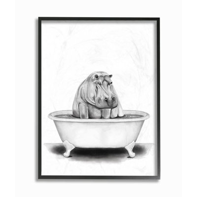 Hippo In A Tub Funny Animal Bathroom by Rachel Neiman - Illustration