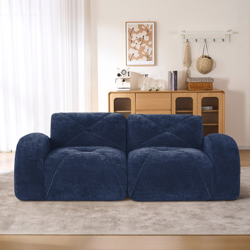 Klyrith 2-Piece Tufted U-Shaped Modular Sofa Couch,No Assembly Required, Blue Velvet