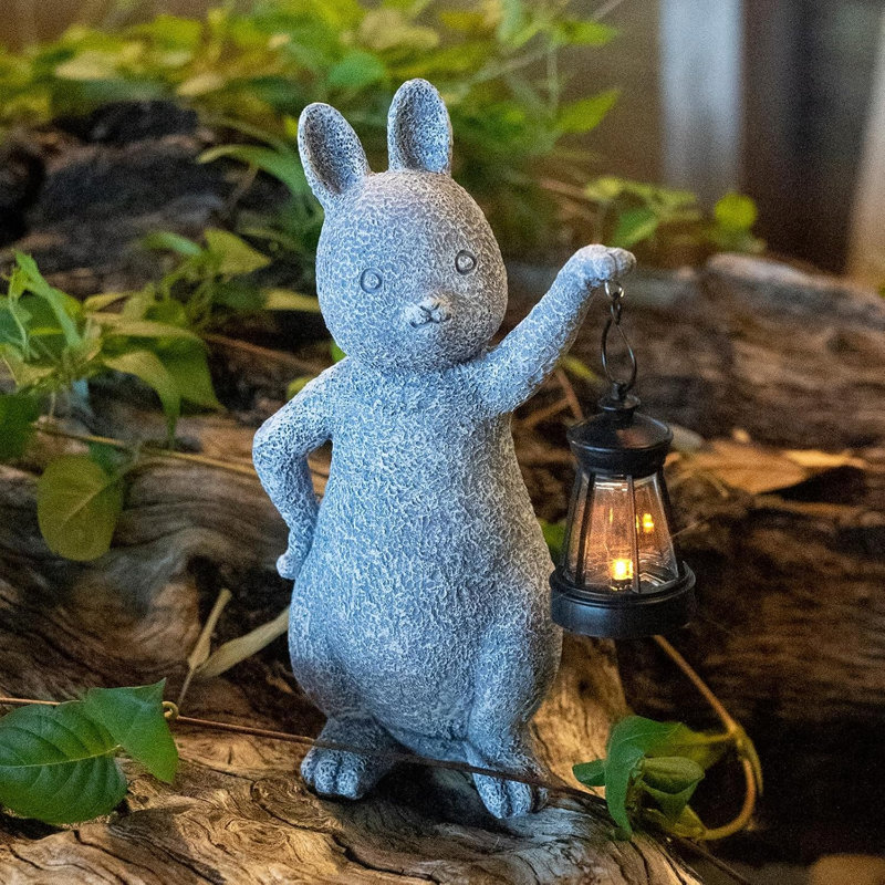 Solar Rabbit Garden Statue with Lantern
