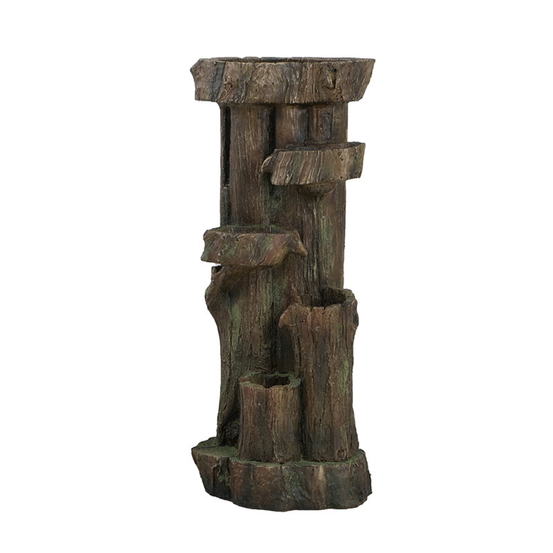 11X13.4X31.5" Rustic Decorative Tree Trunk 5 Tier Water Fountain
