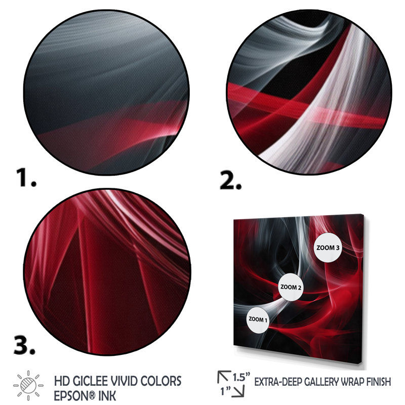 Abstrait contemplatif rouge et noir - art abstrait de vagues modernes, H 30 po x l 30 po, Toile tendue, Sans cadre