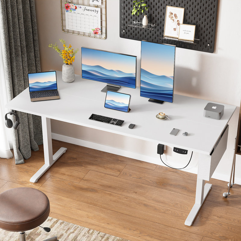 Bureaux debout et réglables en hauteur, H 47,2 po x l 63 po x P 27,6 po, Blanc / blanc