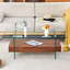  Table basse à deux niveaux en verre avec finition noyer, table d'appoint de rangement moderne avec tablette, noyer-1400537106