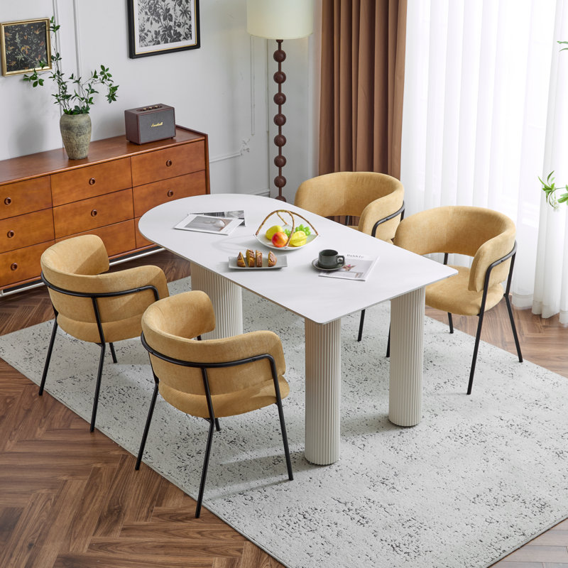Dones Fabric Upholstered Dining Chairs, Yellow, Set Of 4