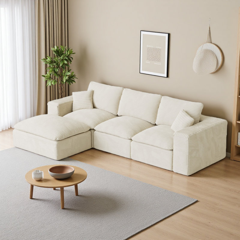 Canapé modulaire 108 po avec méridienne en forme de L, méridienne interchangeable de gauche à droite avec siège profond 108 po, canapé rembourré pour la chambre à coucher du salon, aucun assemblage requis, tissu moelleux en velours côtelé