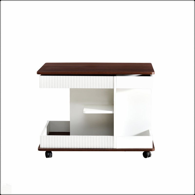 Table de bout réglable à roulettes, table d'appoint moderne avec plateau relevable et rangement pour petits espaces, Brun