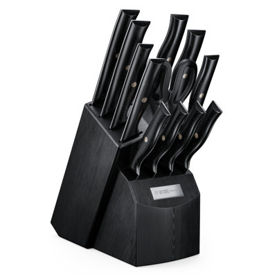 Bloc à couteaux 13 pièces Yatoshi - Revêtement en nititrure de titane noir onyx - Acier inoxydable à haute teneur en carbone et ultra tranchant - Poignée ergonomique noire