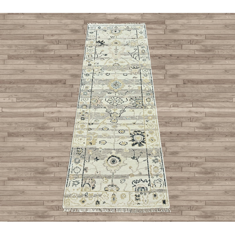 Tapis transitionnel en laine noué à la main 2 pi 6 po x 8 pi 6 po Oushak, Tapis de couloir 2 pi 6 po x 8 pi 6 po