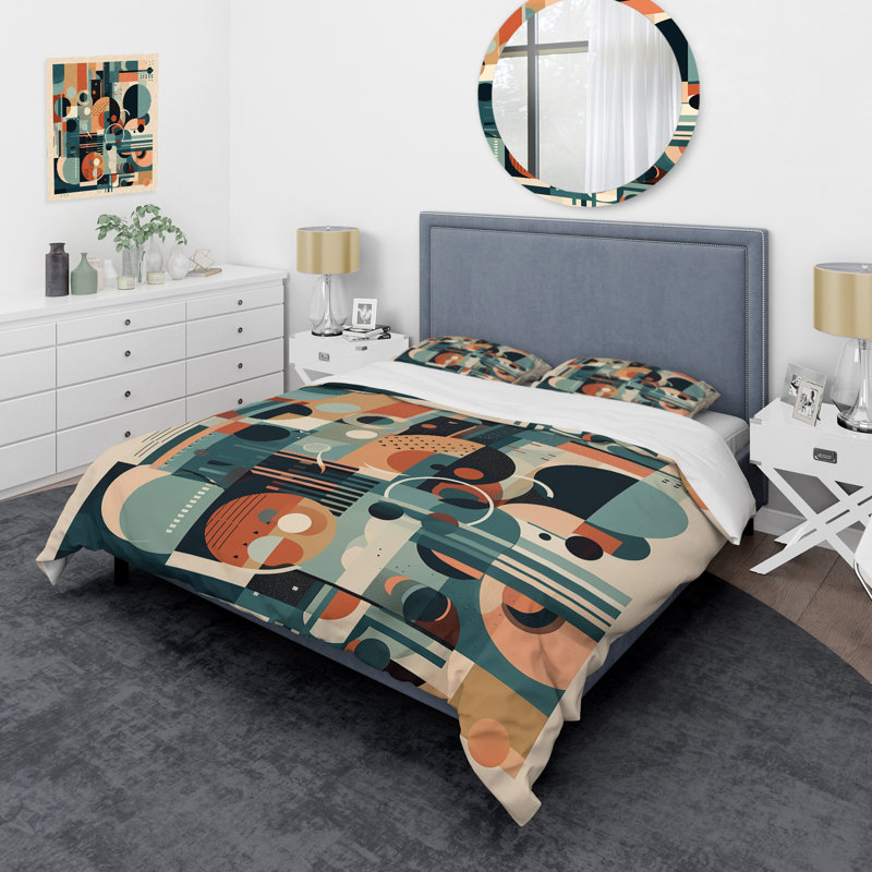 Ensemble de housse de couette en microfibre / polyester bleu et orange Minimalistic Artwork II Bedding