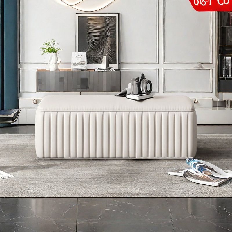 Banc rembourré en cuir de vache, H 16,53 po x l 39,37 po x P 18,89 po