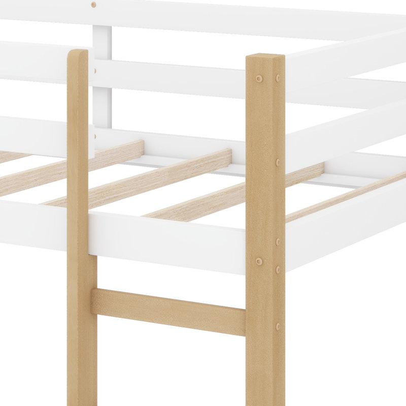 Lit mezzanine avec échelle et système de support à lattes renforcées, Naturel + blanc