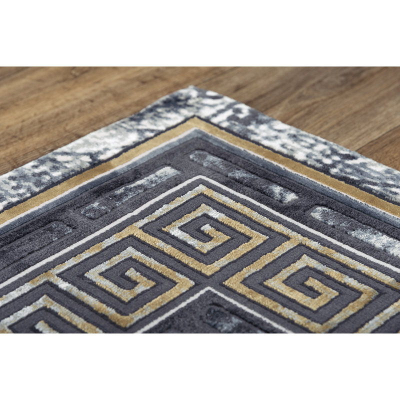 Tapis abstrait noir / beige, Rectangle 7 pi 10 po x 9 pi 10 po