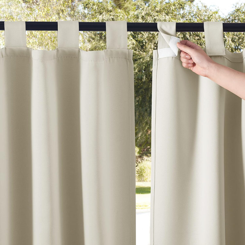 2 Panels Outdoor Curtains for Patio Waterproof, Thermal Insulated Detachable Sticky Tab Top Room Darkening Great Vertical Drape Outdoor Divider for Pergola