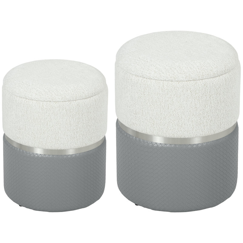 36cm Wide Ottoman, White/Grey