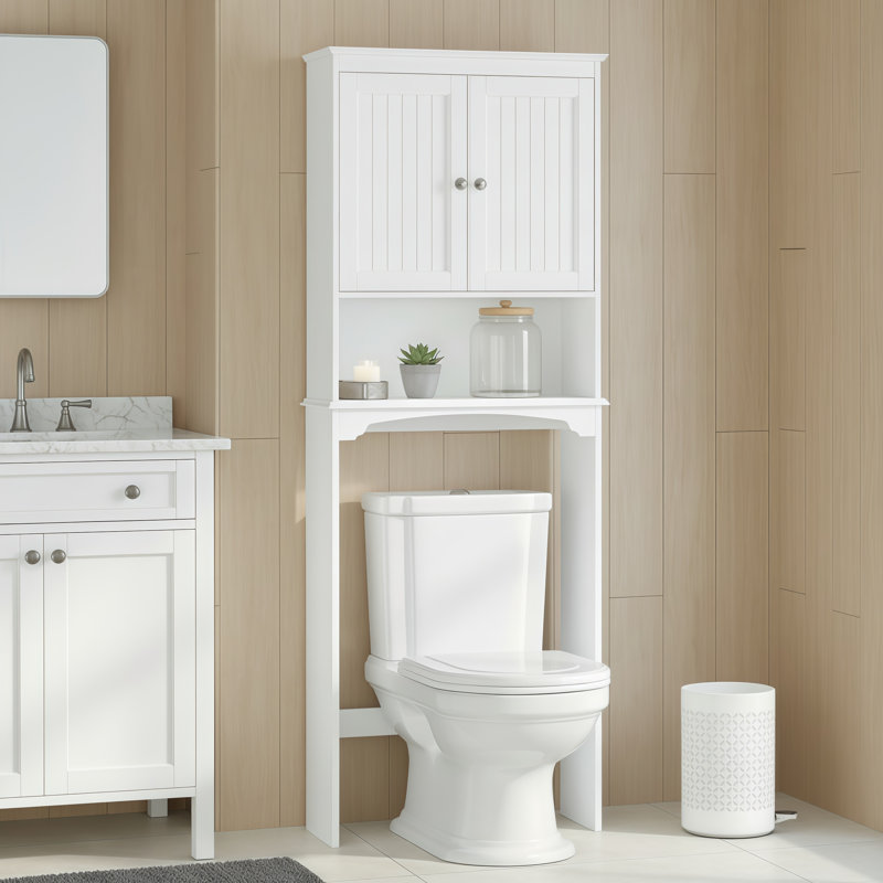 Armoire de toilette blanche minimaliste, combinant le rangement de la salle de bain avec un look épuré et sophistiqué.