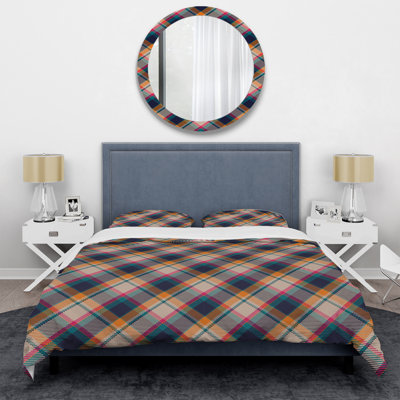 Cream Checked Tartan Polyester Plaid Duvet Cover